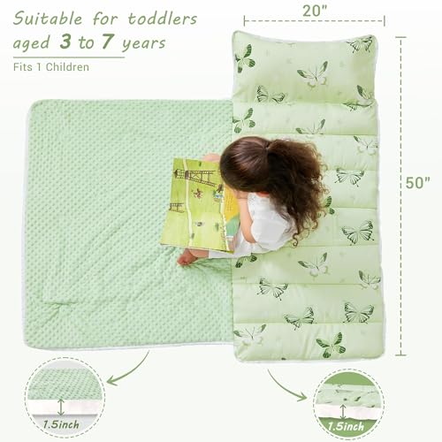 image for lasoftan Toddler Nap Mat with Pillow and Blanket, Extra Large Rolled N