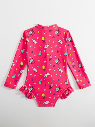 JZyangmei Maiô Rash Guard de manga comprida com zíper e babados FPS 50+ 2-8 anos, Coração de sorvete