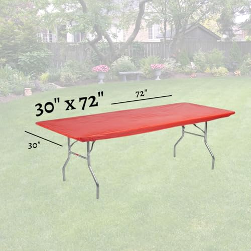 Image of Kwik-Covers 6' Rectangle Plastic Table Covers 30 inch x 72 inch, Bundle of 5 (Red)