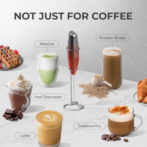 Image of Zulay Kitchen Powerful Milk Frother Wand With Duracell Batteries - Ultra Fast Handheld Drink Mixer - Electric Whisk Foam Maker for Coffee, Lattes, Cappuccino & Matcha - Z1 Motor - Black & Red