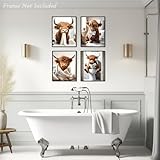 Dazzlewall 4pcs Highland Cow Wall Art Picture, Funny Cow Bathroom Bathtub Picture Print, Whimsical Toilet Animal Wall Decor Poster, 8x10 in Unframed - Image 3