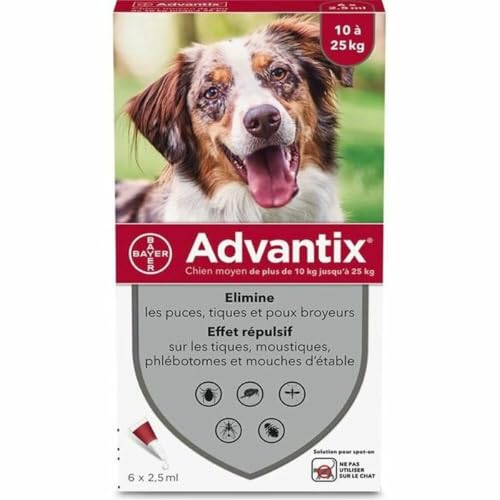 Advantix Traitement Anti tiques et puces pour Chien Spot on Chien 10 à 25 kg (6 pipettes 2.5 ML)