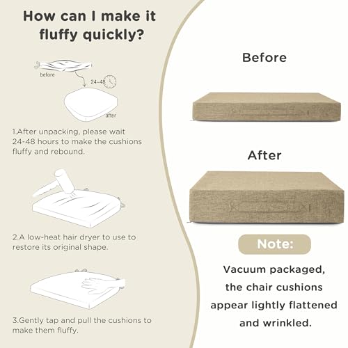 Image of AddGrace Recliner Cushions for Elderly Thick Seat Cushion 20 inchx20 inchx4 inch Chair Pads with Non Slip Backing and Washable Cover for Couch Armchair Chairs Beige