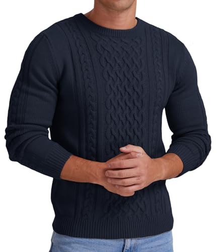 Askdeer Men's Pullover Sweater Fisherman Cable Knit Crewneck Sweater Winter Casual Knitted Sweaters with Ribbing Edge3