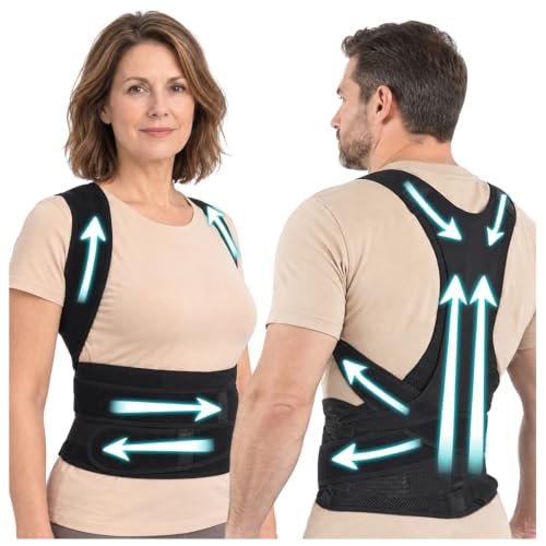 STALLY ONE Posture Corrector for Men/Women, Full Back Brace, Lumbar Support | Dual-Layer Support, Adjustable Shoulder Straightener for Upper/Lower Back Alignment, Breathable Support for Sitting & Walking