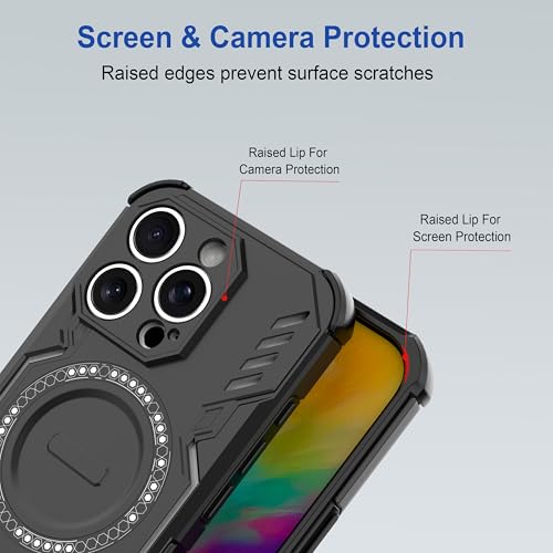 Image of amazon basics Back Case Cover for iPhone 16 Pro | Magnetic Case with Built-in Metal Ring | Supports Mag-Safe Charger, Wallet & Car Mount | Shockproof Hybrid PC + TPU | Black