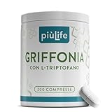 Griffonia Triptofano Alto Dosaggio PiùLife, 200 Compresse Da 400mg, 80mg L-triptofano Precursore della Serotonina, Sonnifero Potente Naturale Dormire Meglio, Integratore Buon Umore, Ansia E Stress