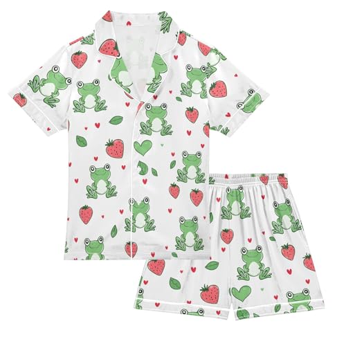 Frog Strawberry Pajamas Set Summer Button Down Sleepwear Pjs Sets Comfy Loungewear