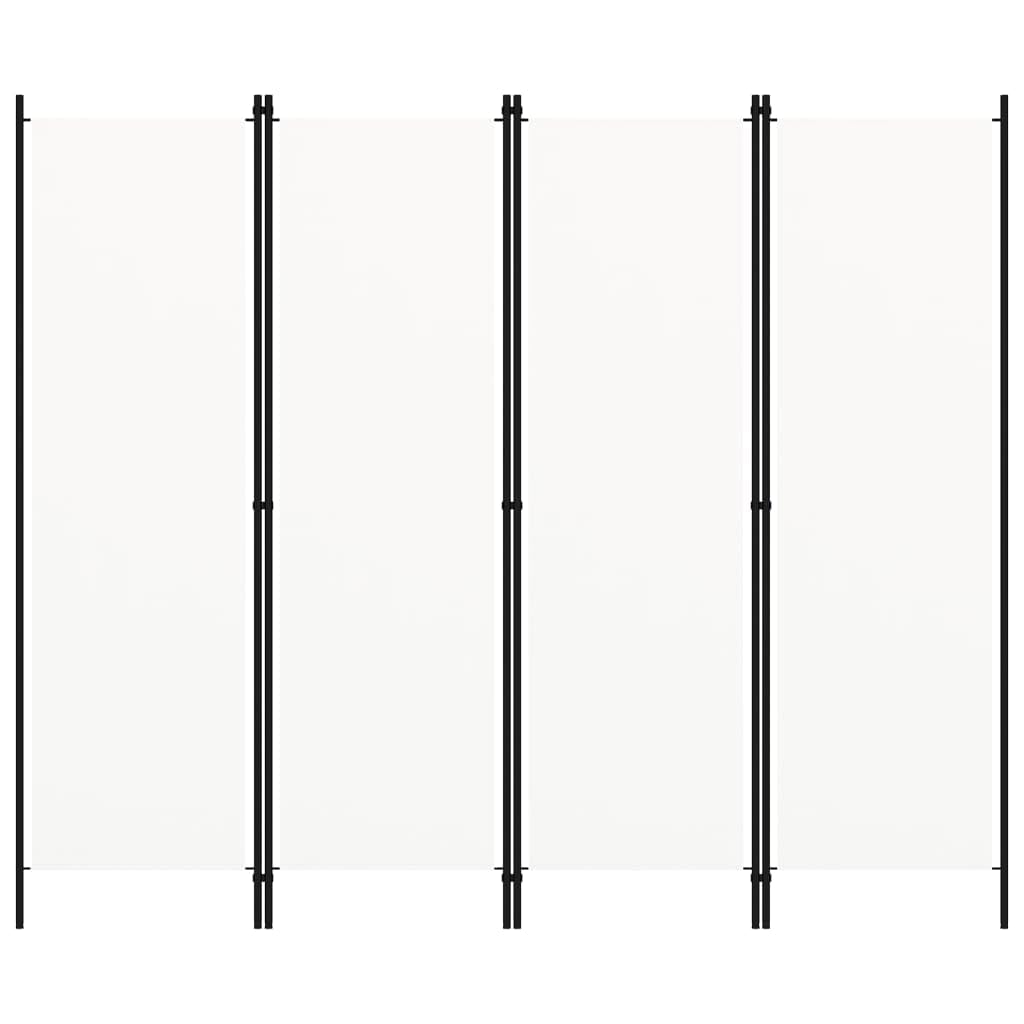 Cloison de séparation 4 Panneaux Blanc 200x180 cm avec Cadre en Fer Pliable, écran Tissu occultant Amovible pour Chambre, Salon, Bureau intérieur ou extérieur