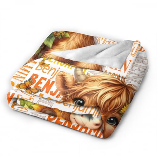 Image of Cute Highland Cow Name Blanket, Custom Highland Cow Name Gifts for Boys Girls,Soft Flannel Animal Throw Blanket,40 inchx50 inch for Kids