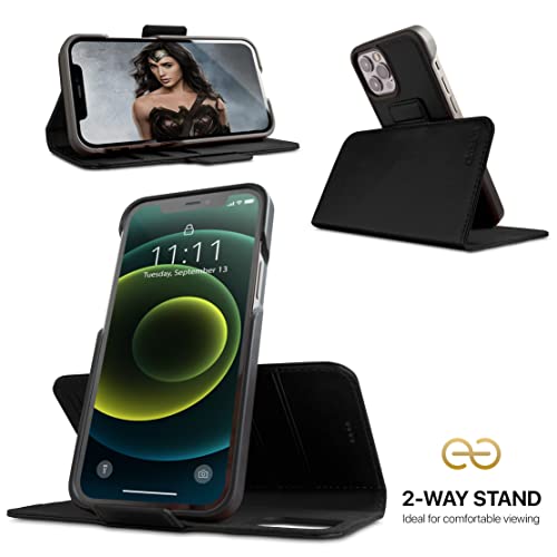 Image of dreem Fibonacci 2-in-1 Wallet Case for Apple iPhone 12 & 12 Pro - Luxury Vegan Leather, Magnetic Detachable Shockproof Phone Case, RFID Card Protection, 2-Way Flip Stand - Black
