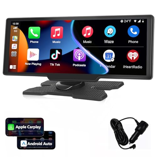 Podofo La última Radio de Coche Portátil Inalámbrica Apple Carplay y Android Auto,Pantalla Táctil IPS 1080P de 9,3 Pulgadas,Radio Estéreo para Coche,Bluetooth, AUX,Control de Voz,Transmisor FM,TF