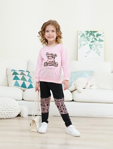 Image of Tween Girl's Letter Print Top + Jogger Pants 2 Piece Casual Outfit Set Kids Fall Clothing, Sizes 6-14 Years