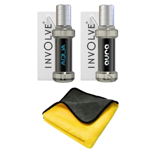 Image of Involve Elements Combo Offer : Aqua & Aura Spray Air Car Perfume(pack of- 2) & Microfiber Cotton Cloth (Multicolor) | Car Air Freshener | Car Accessories interior| Long lasting fragrance