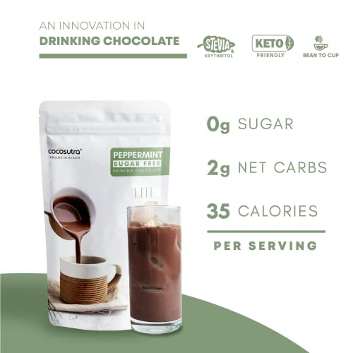 Image of COCOSUTRA SUGAR FREE Peppermint Drinking Chocolate Mix | Zero Sugar, Low Carb, Low Calorie | Stevia & Erythritol based | Keto Friendly Drink | Enjoy hot or cold | 200 g | 10 cups (Pack of 3)