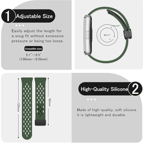 SumNeol Silikonowa bransoletka kompatybilna z Huawei Band 11 / Band 11 Pro, dla mężczyzn i kobiet, magnetyczna, oddychająca, sportowa bransoletka do zegarka Huawei Band 11 / Band 11 Pro, zielona