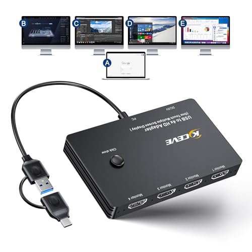 Adaptateur USB vers 4 HDMI KCEVE pour étendre votre bureau sur 5 écrans séparés