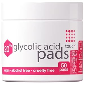 TOUCH 20% Glycolic Acid Pads Exfoliating And Resurfacing AHA Peel Face Wipes – Great for Dullness, Pores, Scars, Fine Wrinkles, Uneven Skin Tone & Texture, 50 Count
