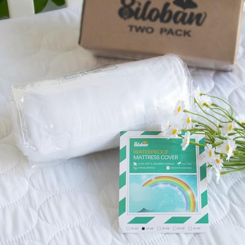 Mini Crib Mattress Protector Sheets Waterproof 2 Pack, Quilted Pack and Play Mattress Pad Cover Fits for Mini Crib/Playen/Pack and Play Mattress, White, 38"x24"