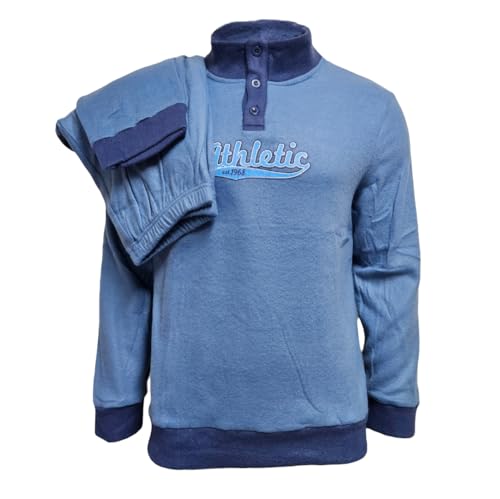 GX GARGIX Pigiama Uomo Invernale Molto Caldo Pile Maglia E Pantalone (IT, Testo, L, Regular, Regular, L, PUD Blu)
