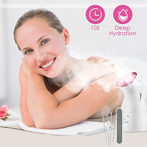 Nano Ionic Vaporizador Facial Steamer For Facial Deep Cleaning Warm Mist Humidifier, Personal Face Steamers Professional Kit Home Spa Portable Facial Bonus 4Pcs Stainless Steel Skin Kit For Face Pink #TOP7