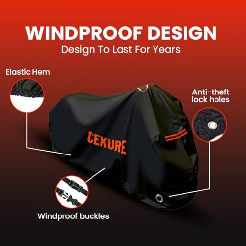 Cekure Heavy Duty Motorcycle Cover Waterproof Outdoor 240D Oxford Fabric with Heat Sealed Seams Ultra Waterproof Fits up to 96\" All Weather Scooter Cover for Sport Bike with Carry Bag