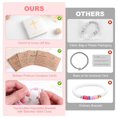 Image of Adjustable Colorful Cross Bracelet Gift Box Set for Girls | White cross, scripture card for baptism first communion confirmation Easter Christmas birthday