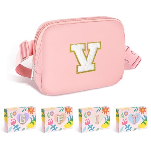 Image of COSHAYSOO Pink Fanny Pack for Girls Purse Crossbody Belt Bag with Initials, Personalized 6 7 8 9 10 11 12 Year Old Teen Girl Birthday Gift Ideas Christmas Gifts Preteen Tween Trendy Stuff Letter V