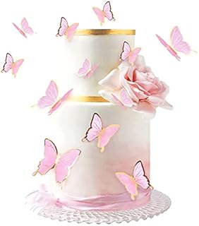 Blumomon 30Pcs Lively 3D Butterfly Cake Topper Decorations Purple Gold Edge Mixed Size Butterfly Cupcake Picks for Girls Women's Happy Birthday Wedding Party Cake Wall Party Food Decorations
