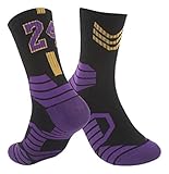 Platinum Athletics Men's Graphic Basketball Crew Socks (1 Pair) (US, Alpha, Large, Regular, Regular, Black/Purple (24))