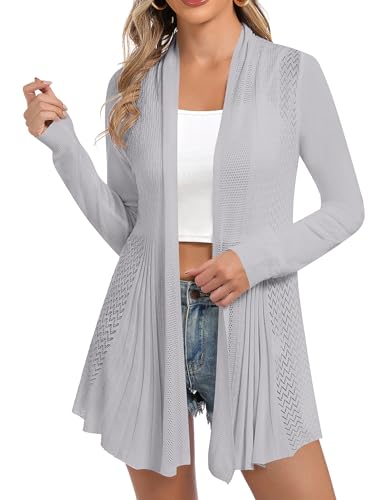 iClosam Womens Casual Plain Long Sleeve Open Front Flowy Cardigan Sweater (#2Grey, X-Large)