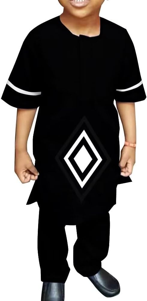 African Traditional Clothes for Boys Dashiki Outfit Children Party Clothing 2 Piece African Attire Set Short Sleeve