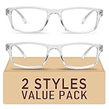 Kitchasy 2 Pack Reading Glasses,Upgraded TR Blue Light Blocking Reading Glasses,Filter UV Ray/Glare Computer Readers, Stylish Lightweight Spring Hinges Eyeglasses for Women Men(Transparent,1.5)
