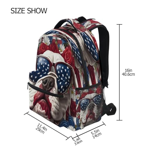 Rose Flower Bulldog British Flag Backpack for School Boys Girls Adults Kids Bookbag Laptop Bag 18L4