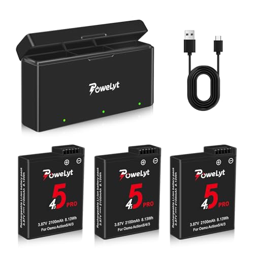 Baterías de 2100mAh para Osmo Action 3 y cargador de tres canales contra cortes de energía