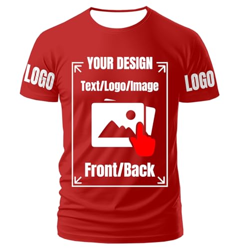 Generic Custom T Shirts for Men Women Custom Tshirts Personalized T Shirts Unisex Design Your Own Customized Shirts Tee Customized Gifts Add Image Text Logo Fromt/Back Print 4X-Large Red
