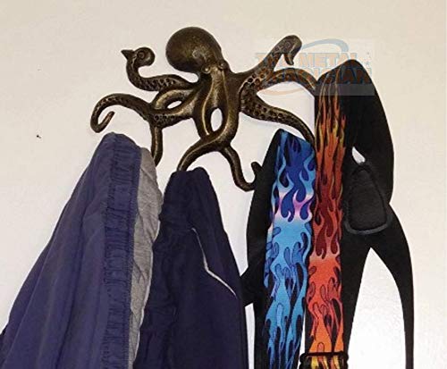 Octopus Keys Hook, Decorative Wall Mounted Nautical Wall Rack, Antique Key Holder Hook, Cast Aluminum Hanger For Coat, Hand Towel, Bathrobe, Bedroom, Bathroom, Kitchen & Balcony (Antique Brass) #TOP5