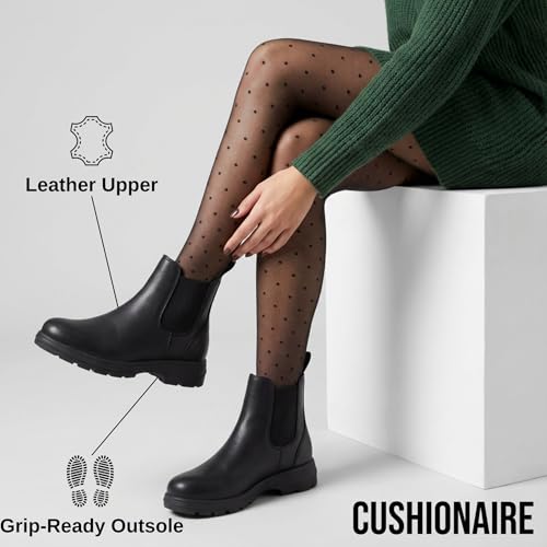 Image of CUSHIONAIRE Women's Britain Chelsea Boots, Soft Vegan Leather, Non-Slip Sole, Memory Foam, Back Pull Tab, Ankle Boots for Women, Wide Widths