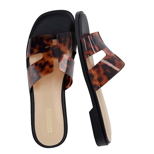 CUSHIONAIRE Voyage Cutout Strap Slides for Women, Slip On Summer Flats, Trendy Footwear, Comfortable Vacation Style Sandals for Women 2025