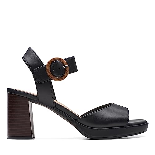 Image of Clarks Women's Ambyrlyn Ruby Heeled Sandal, Black Leather, 8.5 UK