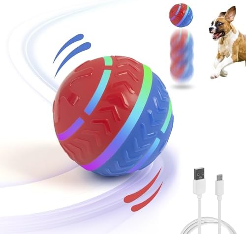 PetPrime Active Rolling Ball for Dogs, Durable 2 Modes Motion Active Toys, USB Rechargeable Automatic Boredom Buster Moving Balls with LED Lights for Small Medium Large Dogs