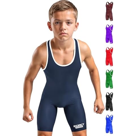 Exxact Sports Plain Youth Wrestling Singlet For Boys, Premium Powerlifting Singlet, Kids Wrestling Singlets For Training - (Navy, YM) Cover