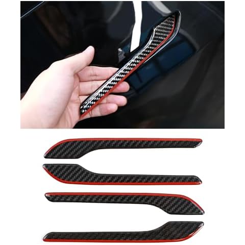 KKTR-CAR Door Handle Cover, Real Glossy Carbon Fiber Door Handle Trim Protector Set Compatible with Tesla Model y/Model 3 2017-2025 Black and red with drip (4 Pieces) Cover