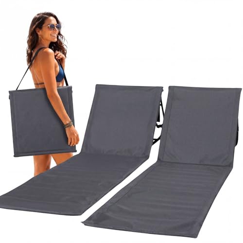 Intimo Living 2er Set Strandliege klappbar leicht Bequeme Strandmatte mit Rückenlehne Strandliege faltbar leicht mit Tasche Verstellbarer Liegestuhl für Strand & Freibad (Grau 152x51cm)