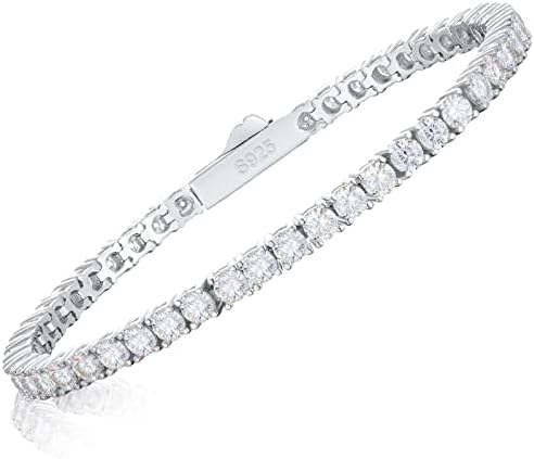 4.8Carats Moissanite Tennis Bracelet Simulated Diamond Bracelets for Women 18K White Gold Plated 925 Sterling Silver Men's Bracelet 3MM D Color VVS1 Round Brilliant Cut Lab Created Moissanite Classic Bracelet Charm