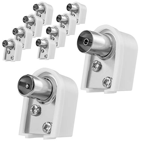 HB-DIGITAL - Lot d’adaptateurs coudés - 5 prises IEC femelles et 5 fiches IEC mâles avec raccord vissé - Démontable - DVB-C DVB-t DVB-T2 - Connecteur coaxial à visser - Blanc Cover