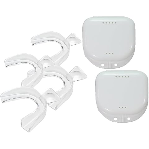 Teeth Whitening Trays, 4 Moldable - Extra Comfortable Custom Fit Mouth Guard, 1 Size Fits All, with 2 Travel Storage Cases Cover