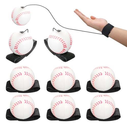 PLUVAVA 4 Pieces Wrist Return Ball 2.36 Inch Bounce Back Ball Rubber Sports Wrist Balls Wrist Rebound Baseball On Elastic String for Teens Adults Wrist Exercise Play Baseball Party Favor (4 PCS)