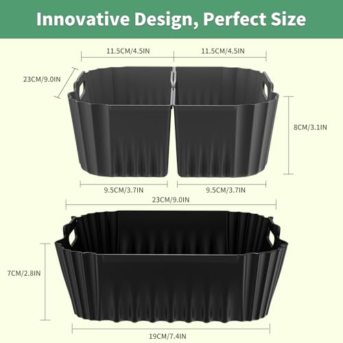 Image of 9-Inch Air Fryer Silicone Liners Square for Ninja Air Fryer AF141 AF142 AF181 5-6.5QT, 3 Pack Reusable Silicone Pot Baking Accessories for Cosori 6QT, Instant, Chefman 5QT to 8QT AirFryer