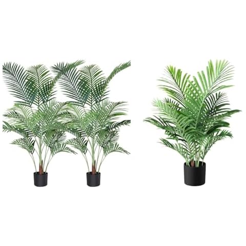 Fopamtri Artificial Areca & Majesty Palm Plants Bundle, 4.6 Feet 15 Trunks Palm Tree with 3 Feet Palm Faux Ravenea Rivularis for Indoor Outdoor Modern Decor, 2 Pack Cover